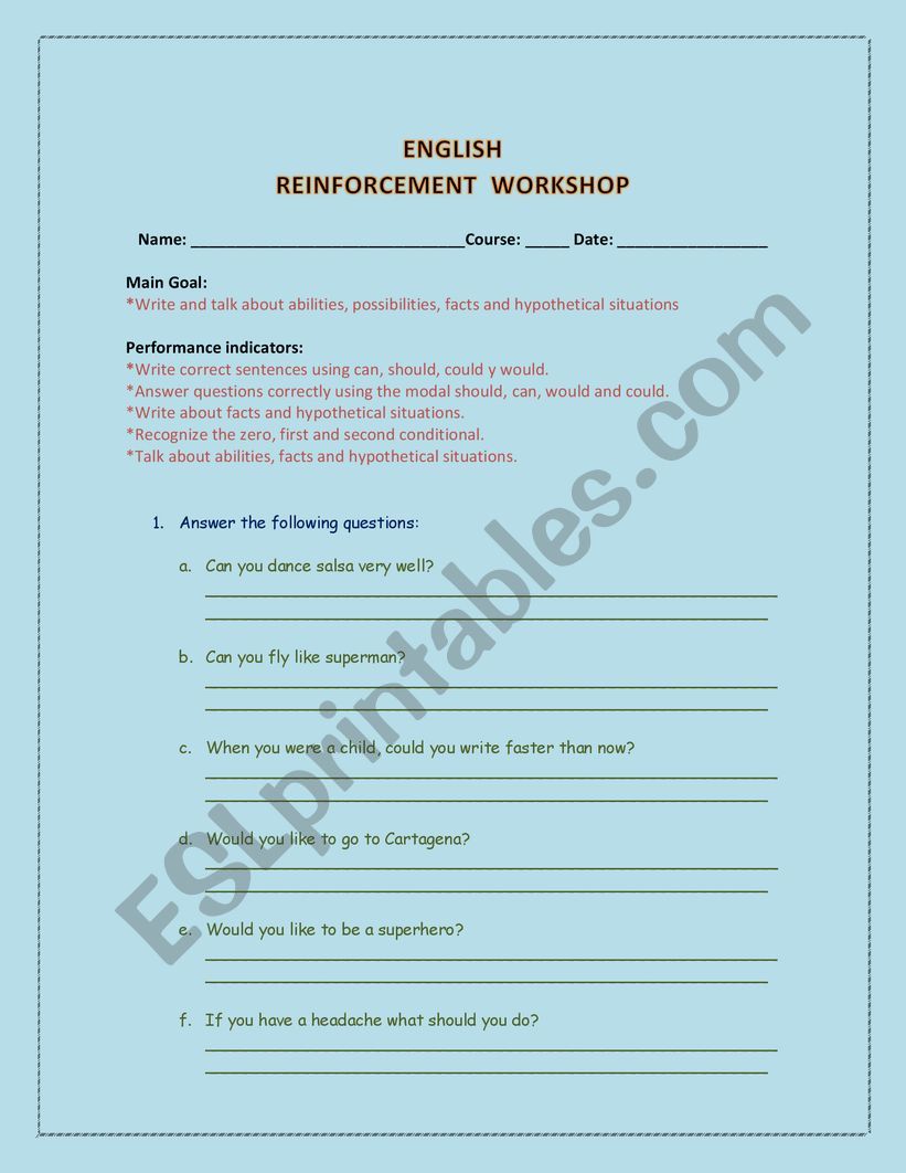 Reinforcement Workshop (Modal Verbs & Conditionals 0, 1 and 2)