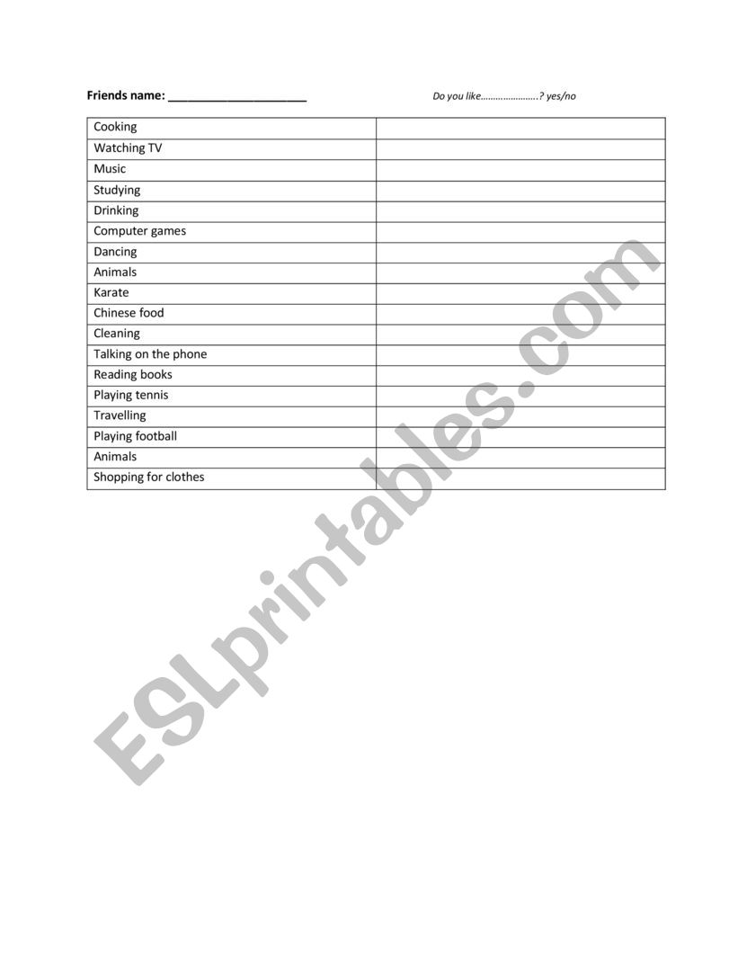 Do you like...? worksheet