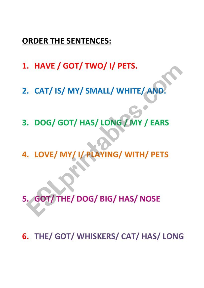 ORDER THE SENTENCES RELATED WITH PETS