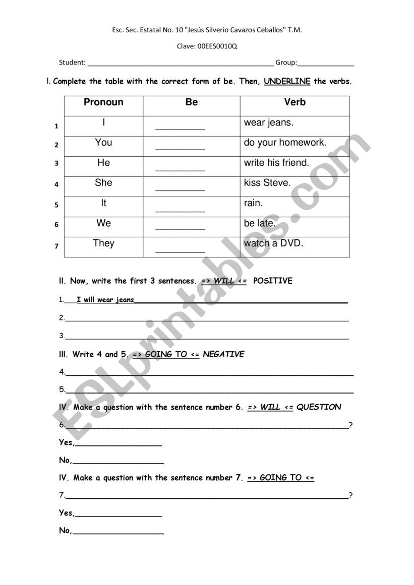 verb to be and future worksheet