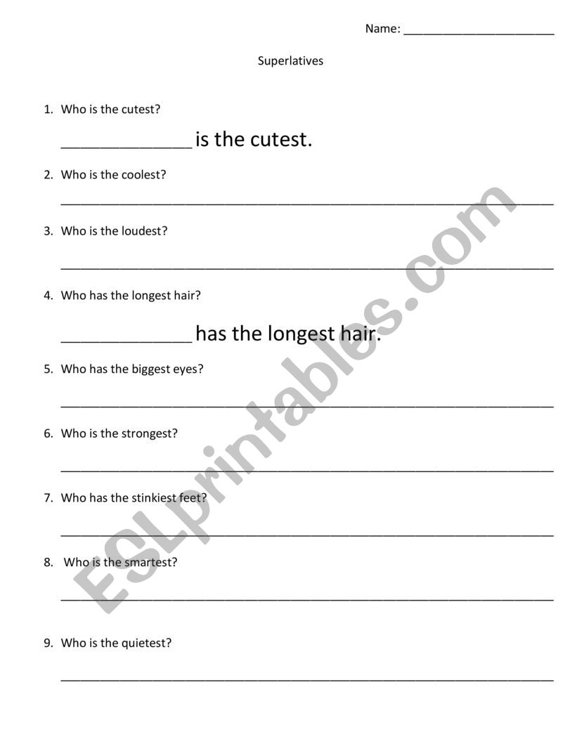 Superlative Olympics worksheet