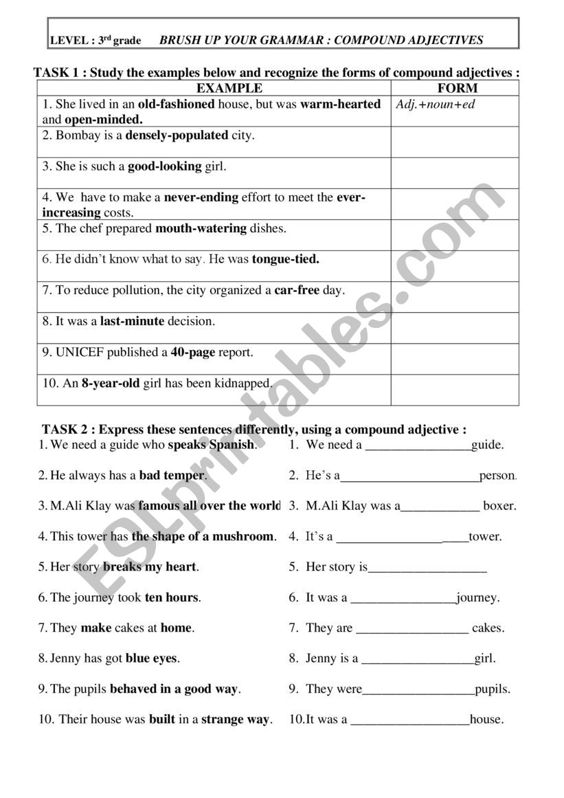 Compound adjectives  worksheet