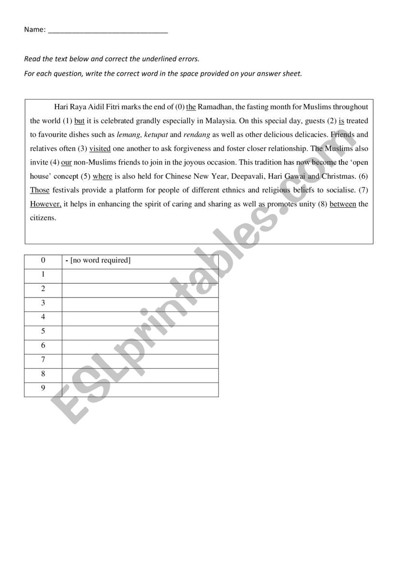 Hari Raya Grammar worksheet