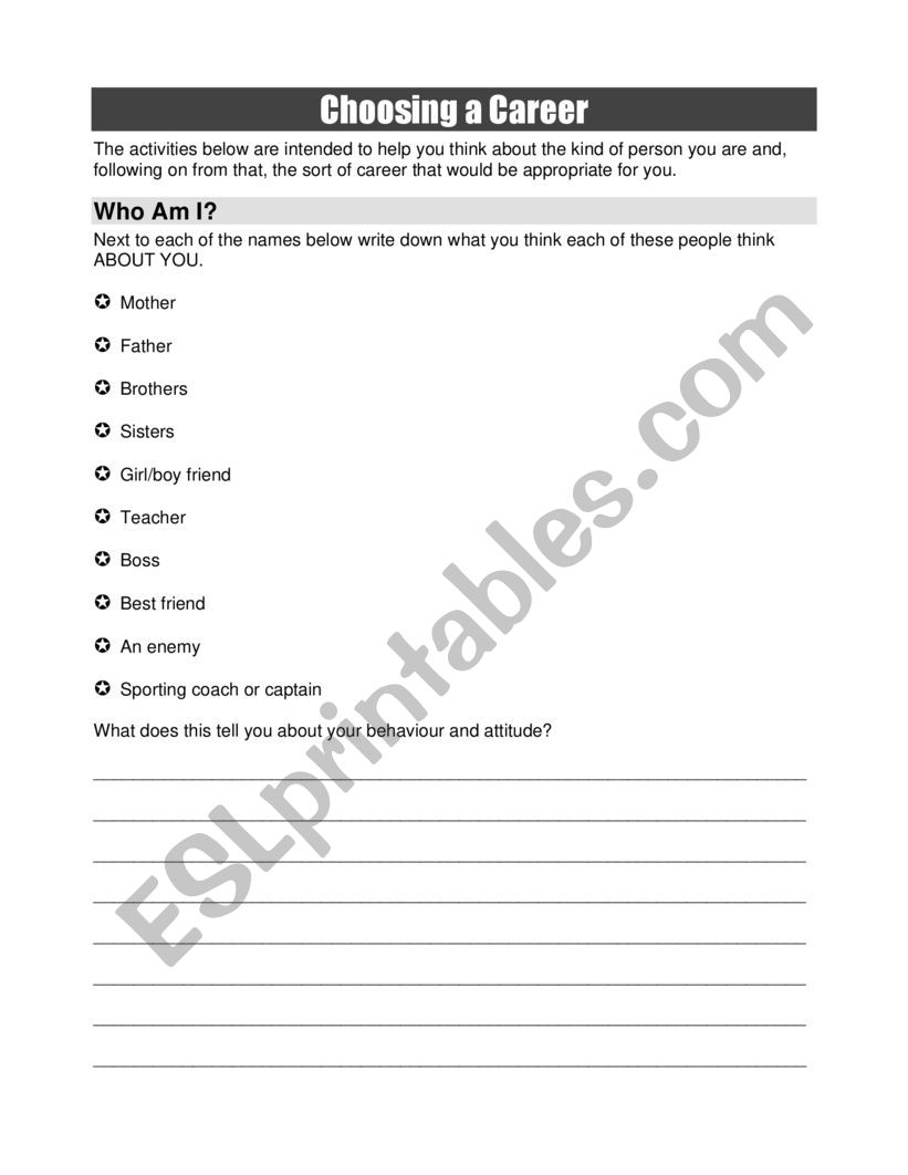 Choosing a Career booklet worksheet