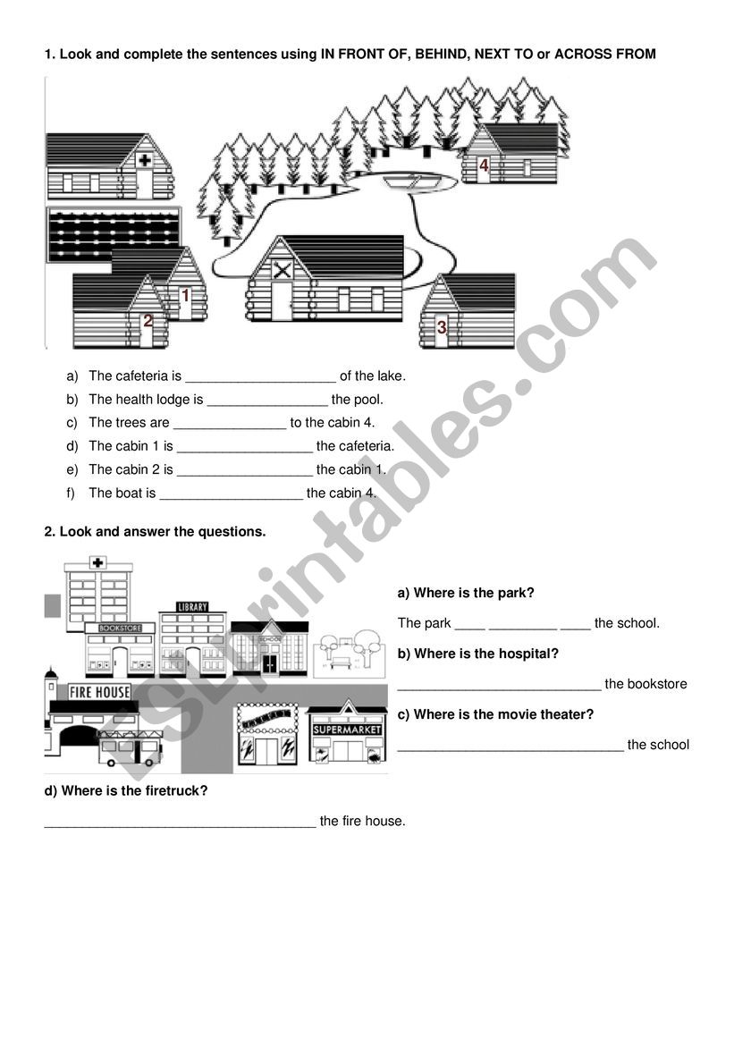 places in a camp and prepositions