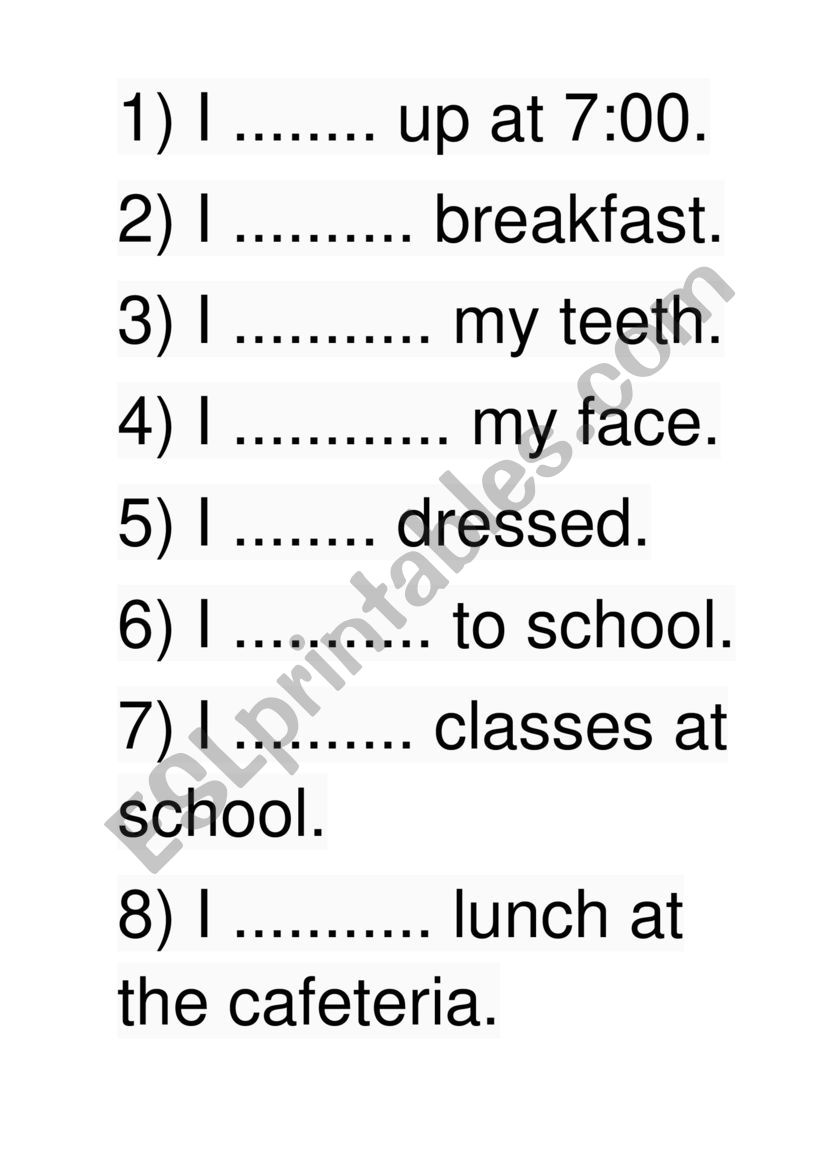 Daily routines gap fill worksheet