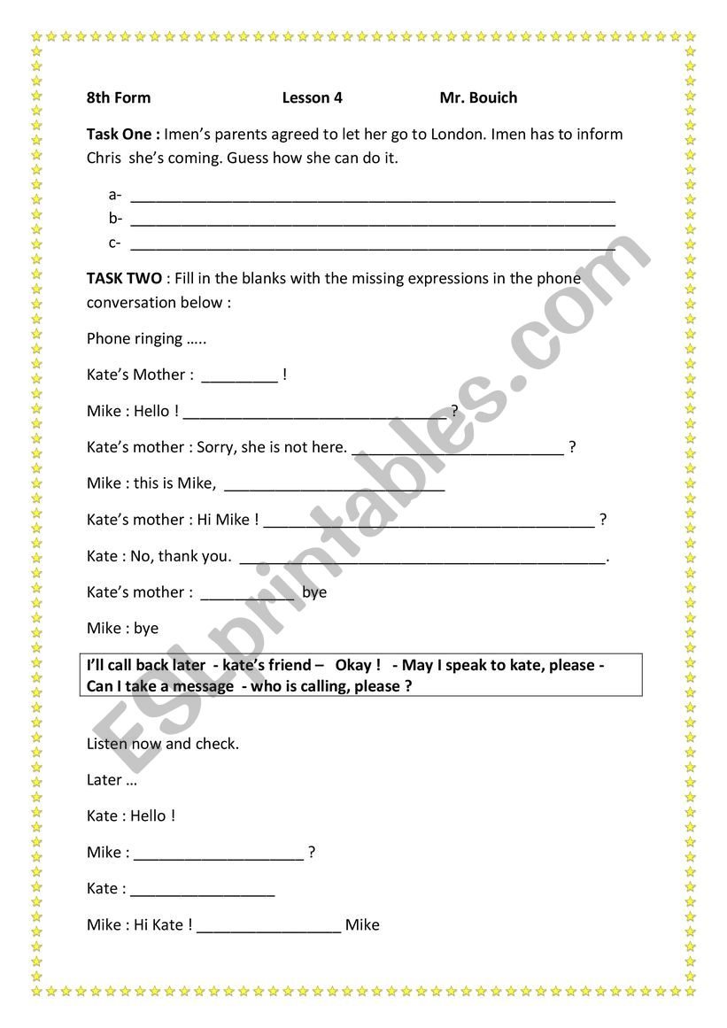 8th  form module 1 lesson 4 worksheet