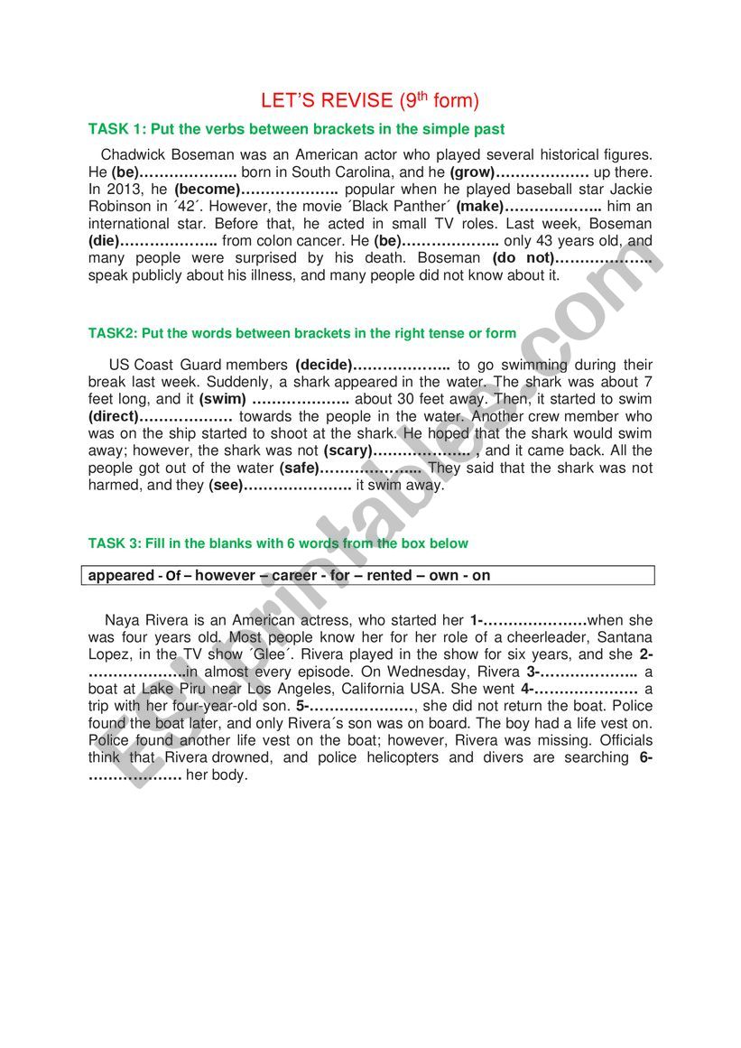 LET�S REVISE (9TH FORM) worksheet