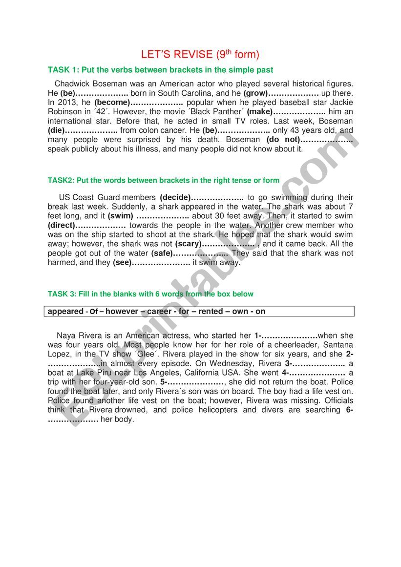 LETÃ¯Â¿Â½S REVISE (9TH FORM) worksheet