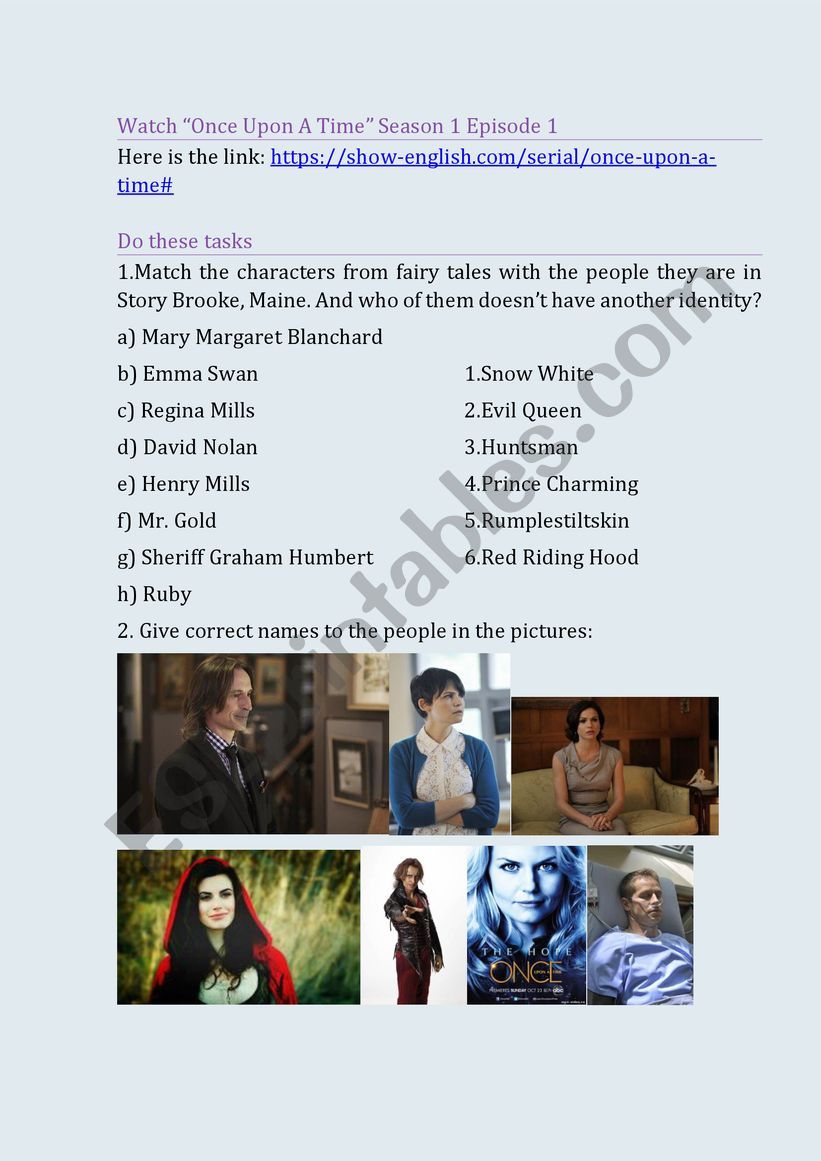 Once upon a time (series 1.1) worksheet