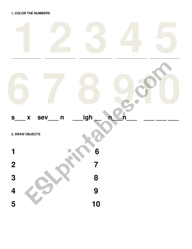 NUMBERS worksheet