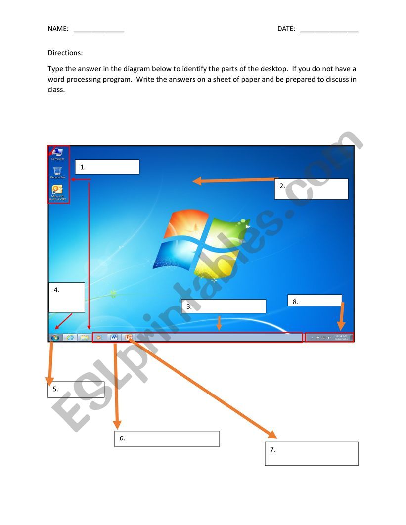 Elements of a Computer Window worksheet