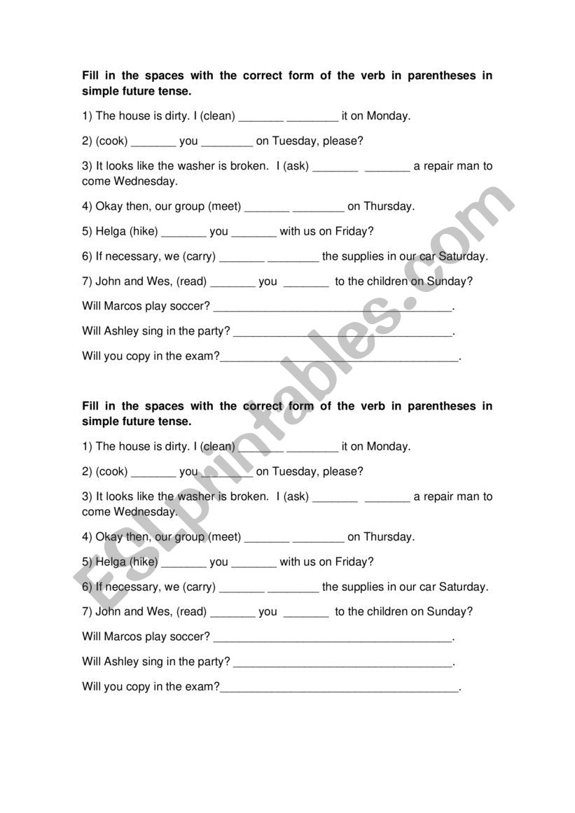 future worksheet