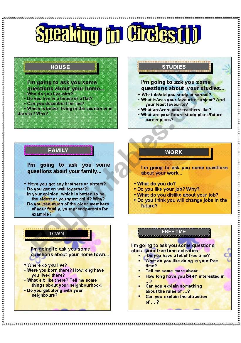 Speaking cards : Common/Basic questions