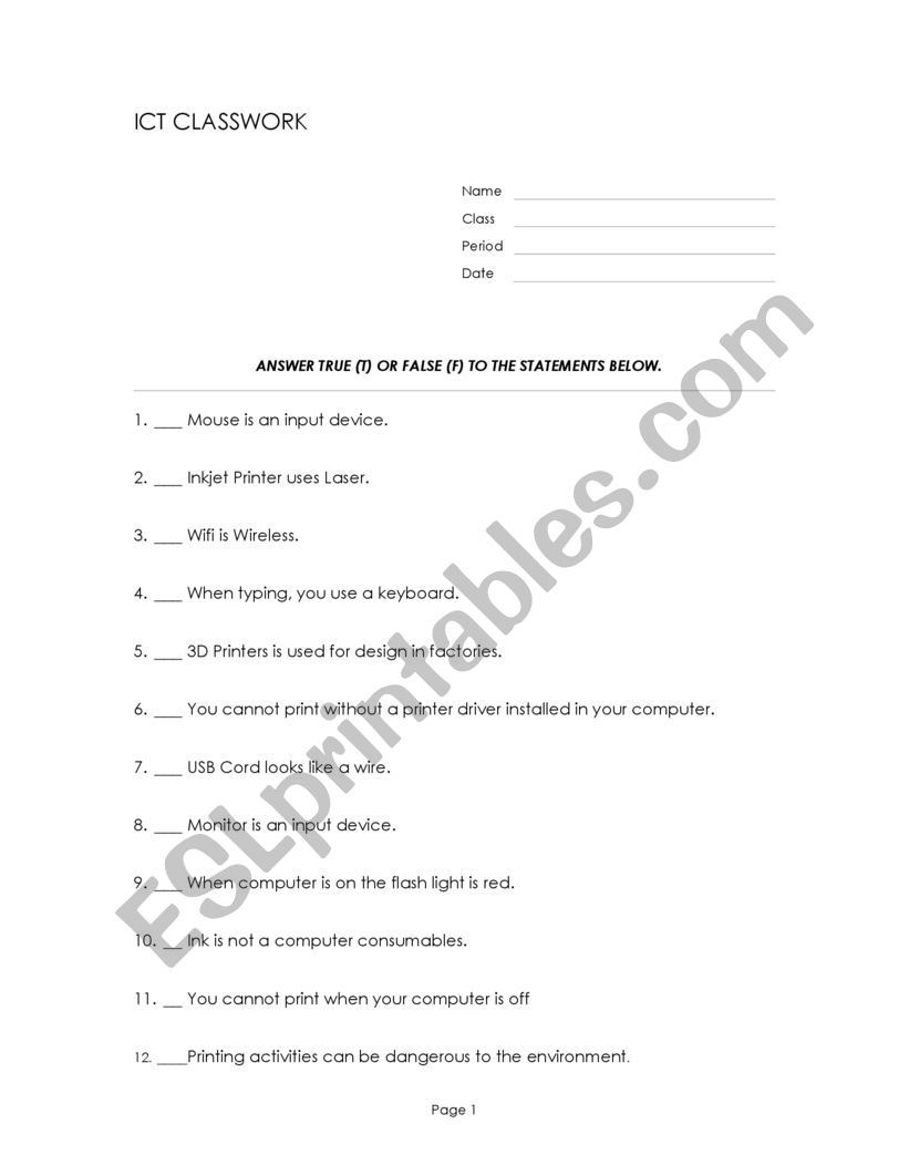 ICT WORKSHEET worksheet