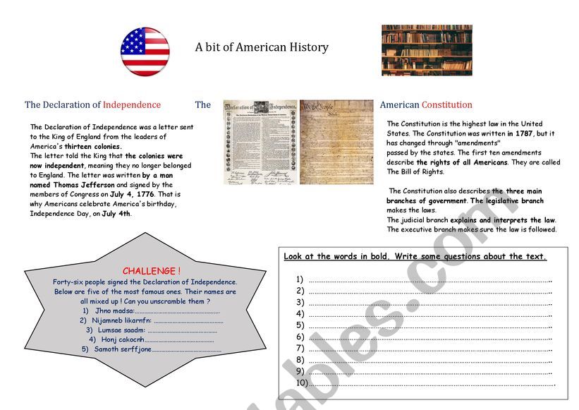 A bit of American history ESL worksheet by sophieenglish