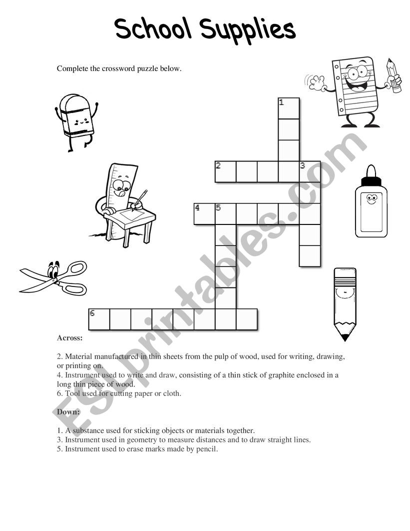 Classroom Objects Crossword puzzle