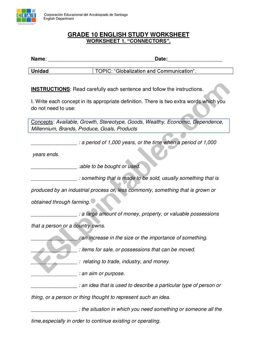 linking words worksheet