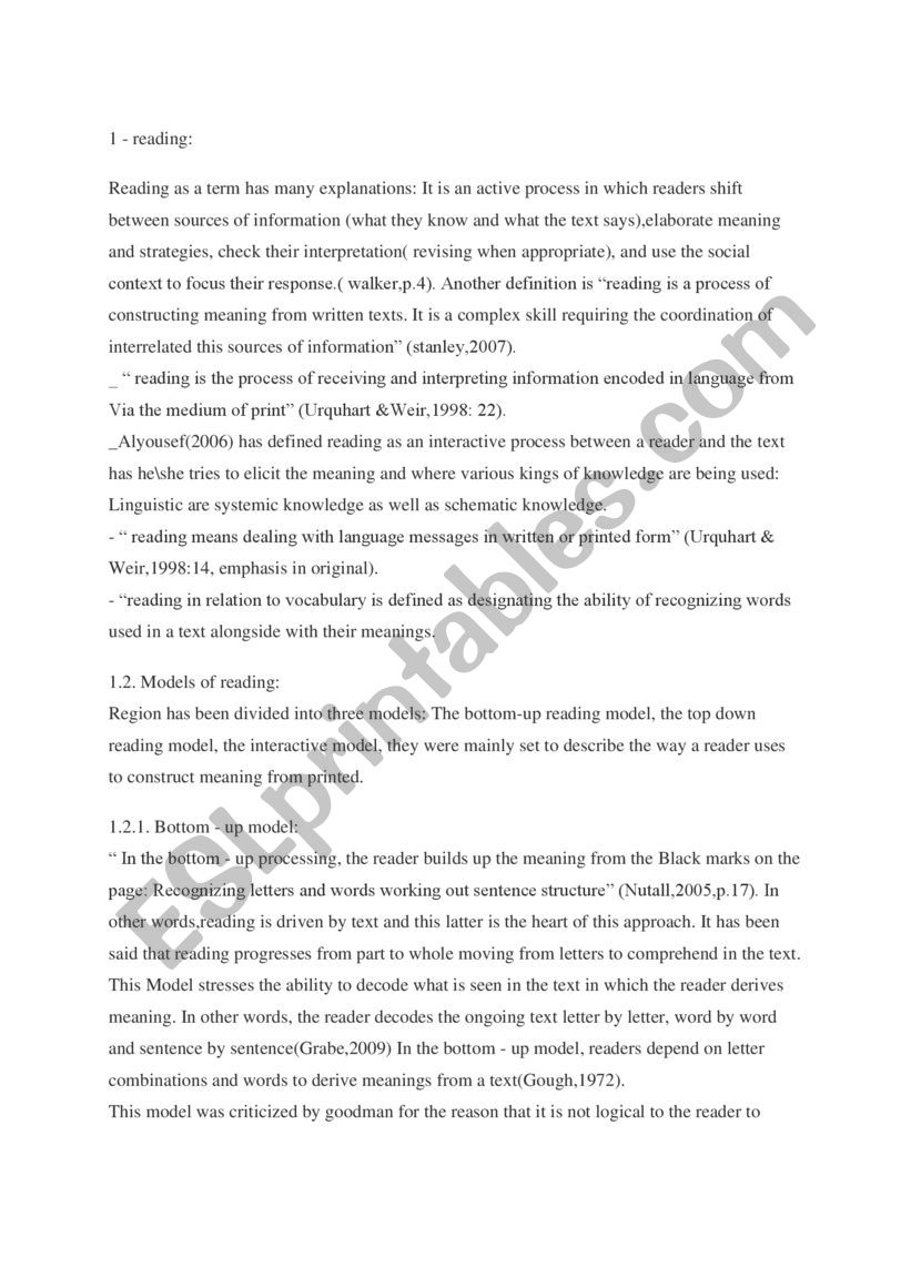 reading worksheet