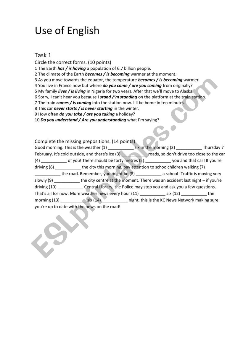 use of english worksheet