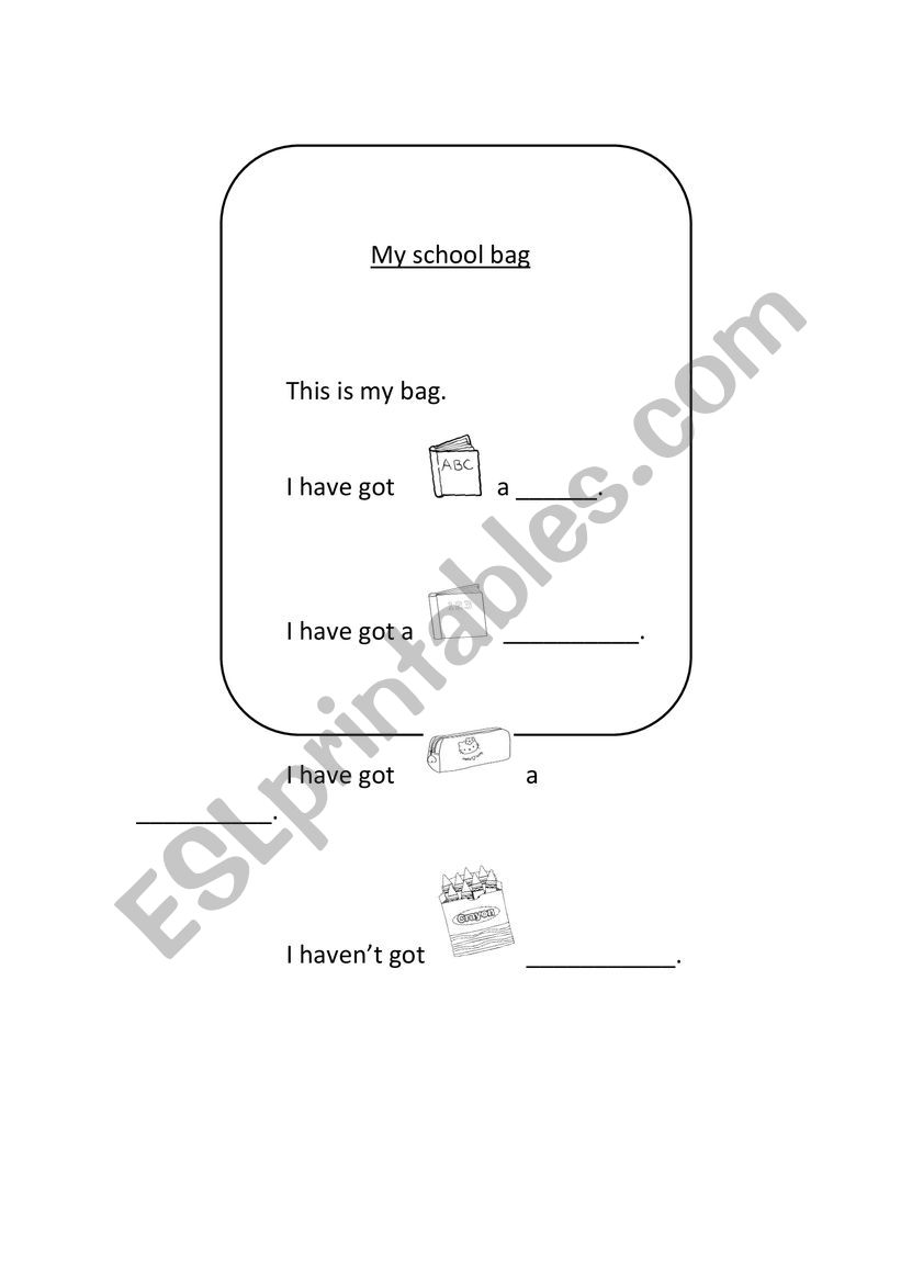 My school bag worksheet