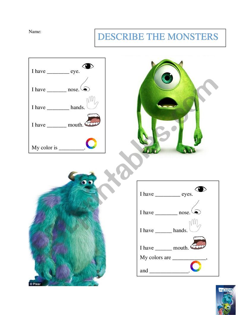 Describing Monsters worksheet