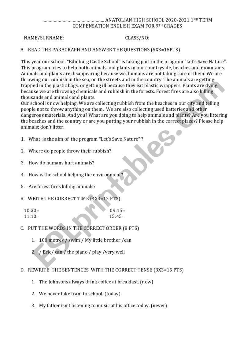 compensatıon elam for 9th grade