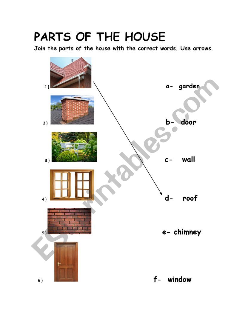 Parts of the house worksheet