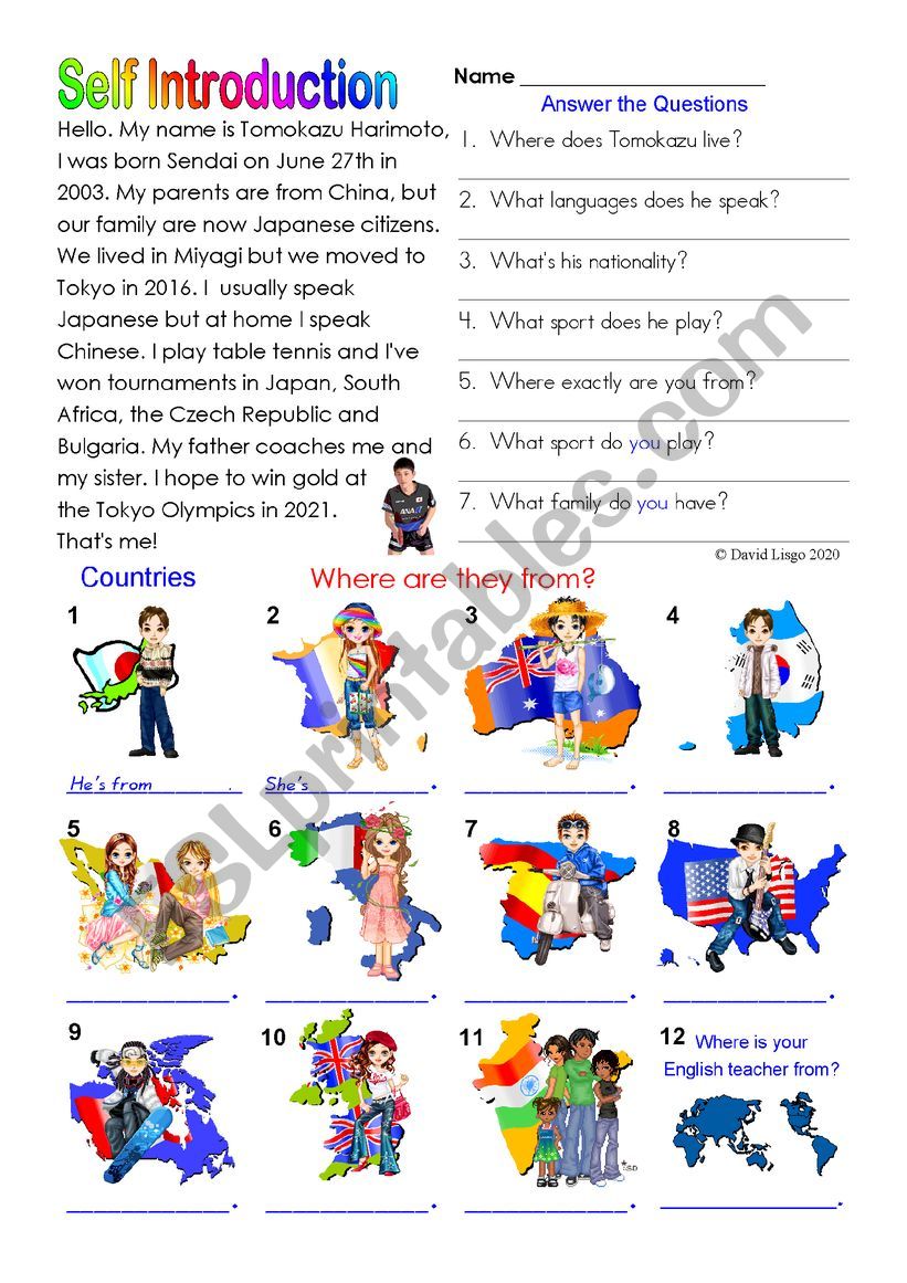 Harimoto: self introduction worksheet