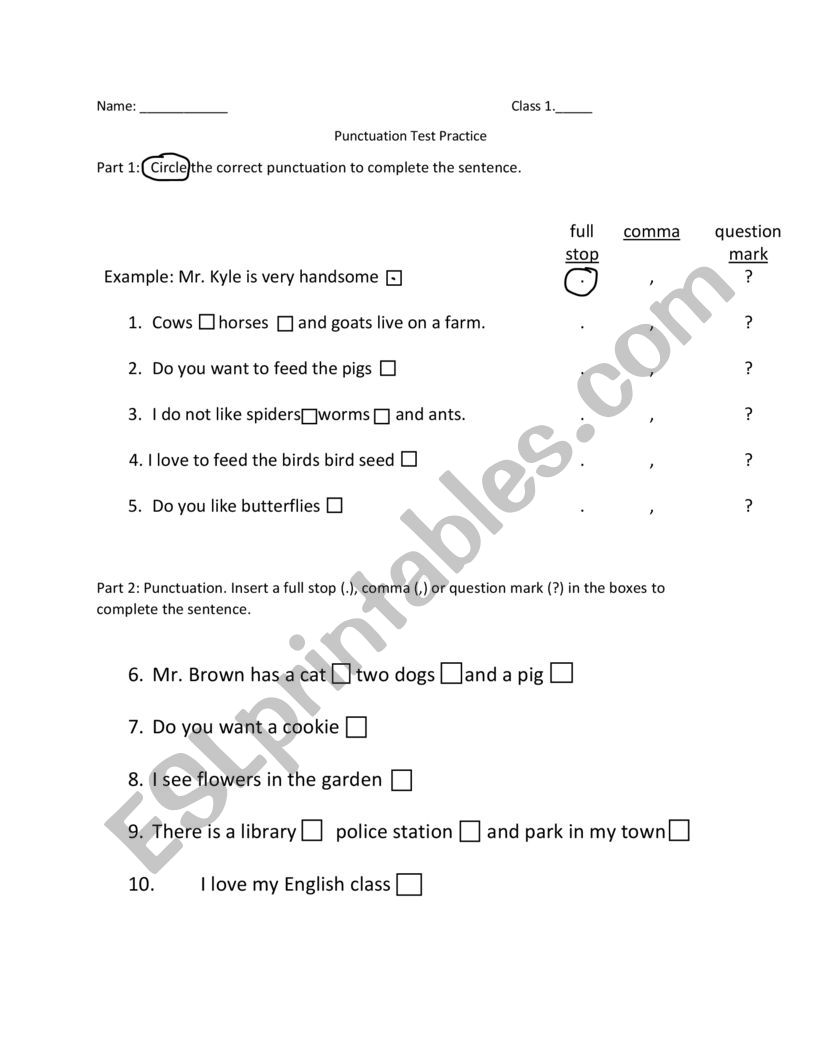Punctuation Practice worksheet