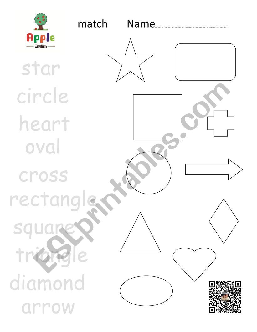 shapes, trace and match worksheet, color in, write