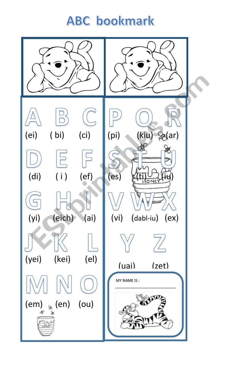 ABC bookmark worksheet