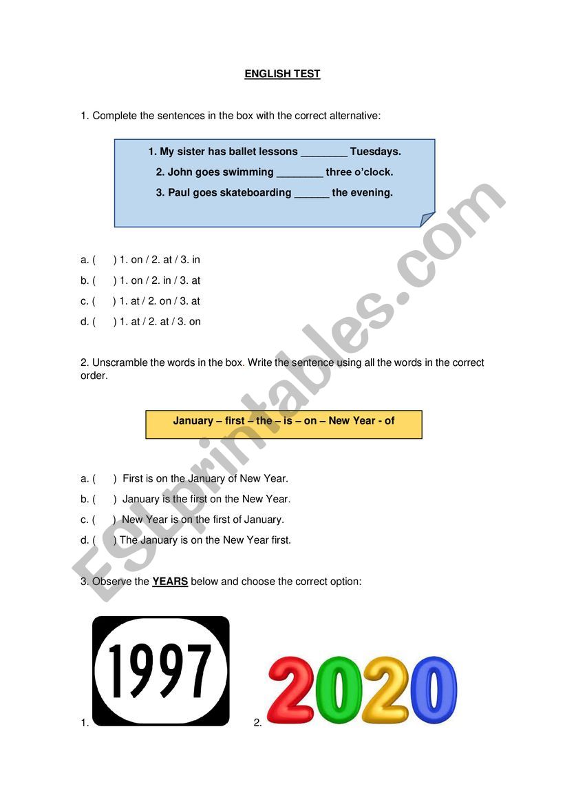 ENGLISH TEST worksheet