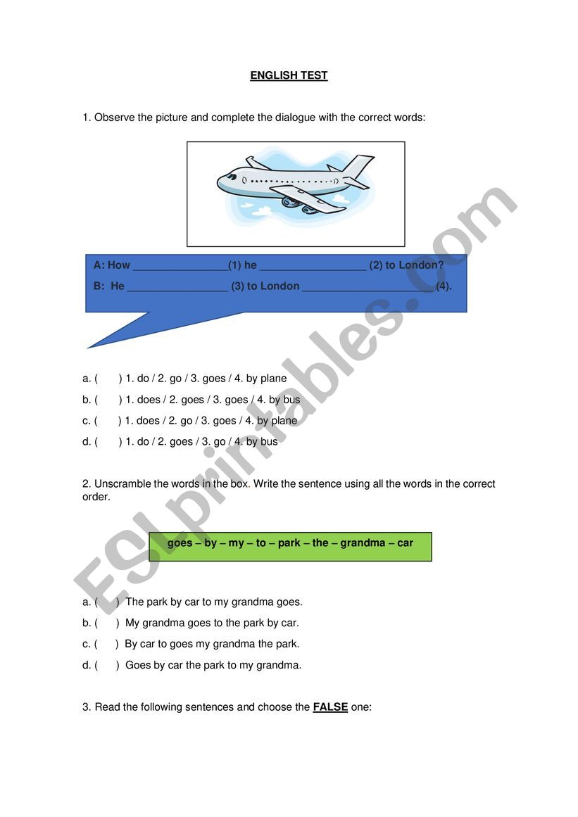 ENGLISH TEST worksheet