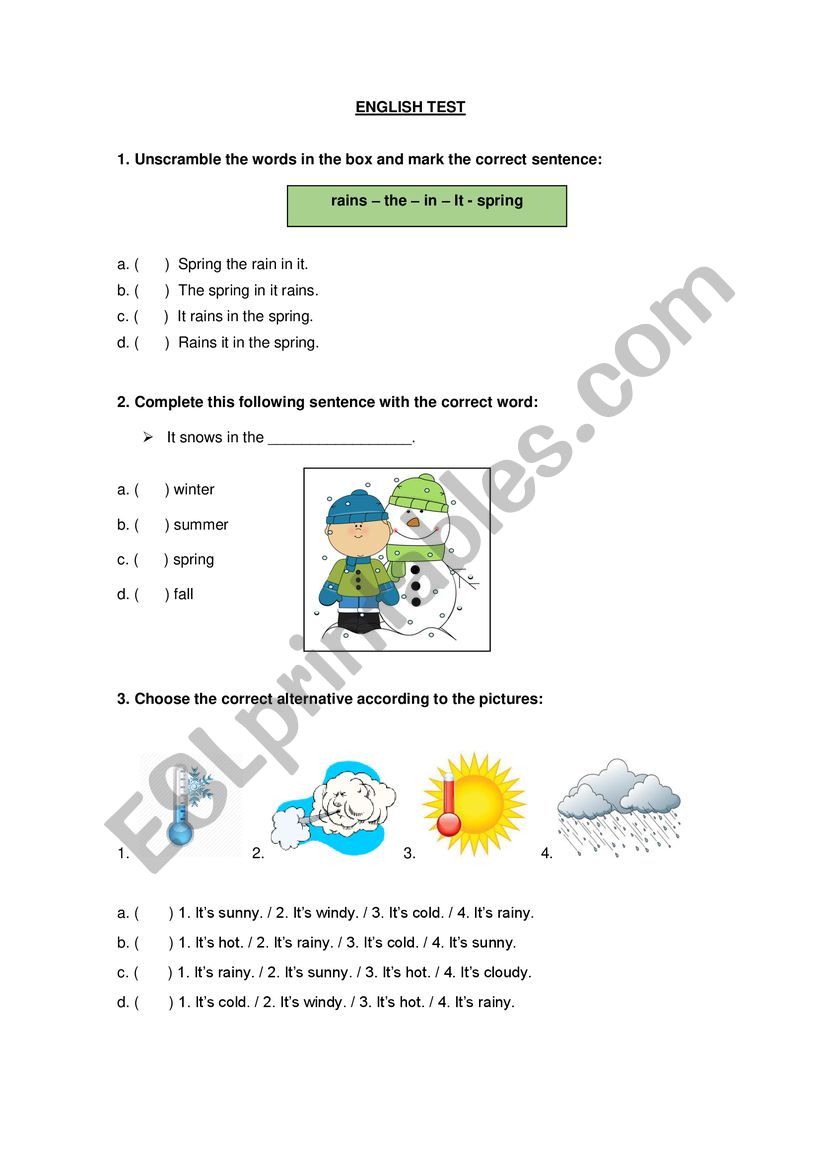 ENGLISH TEST worksheet