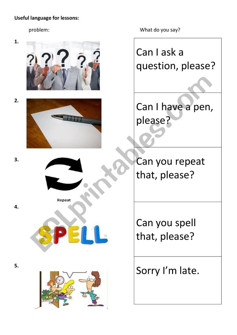 Useful language for lessons: sorting & poster