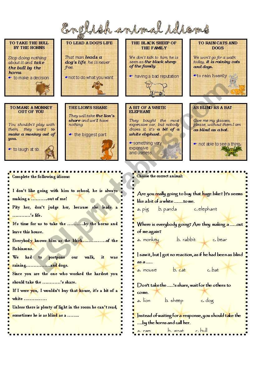 Animal idioms worksheet