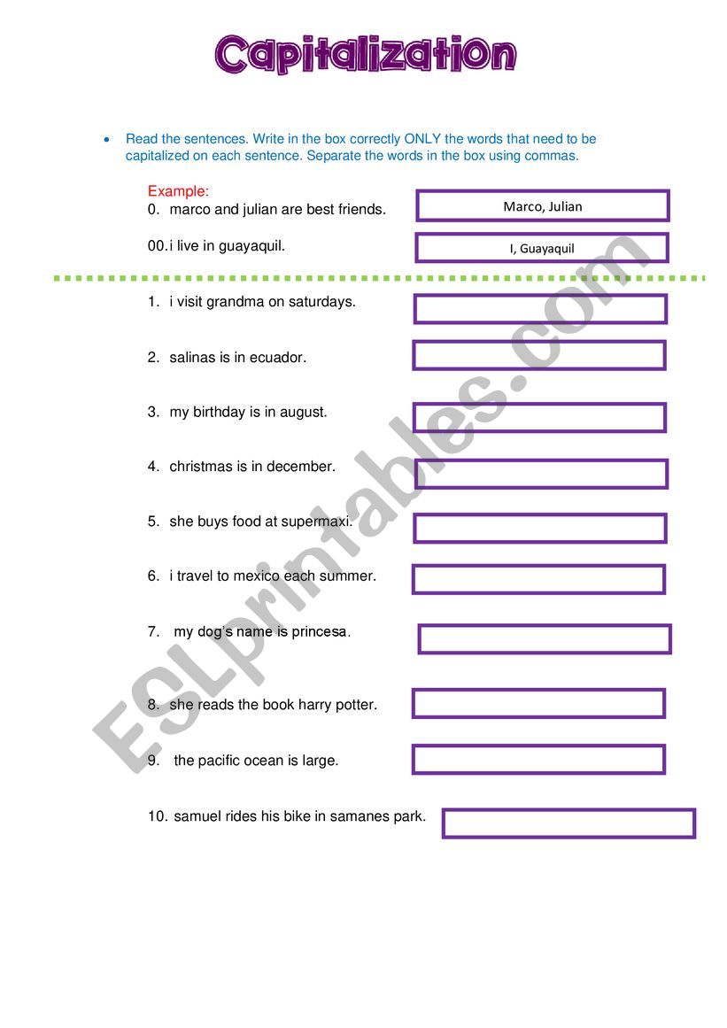 Capitalization worksheet