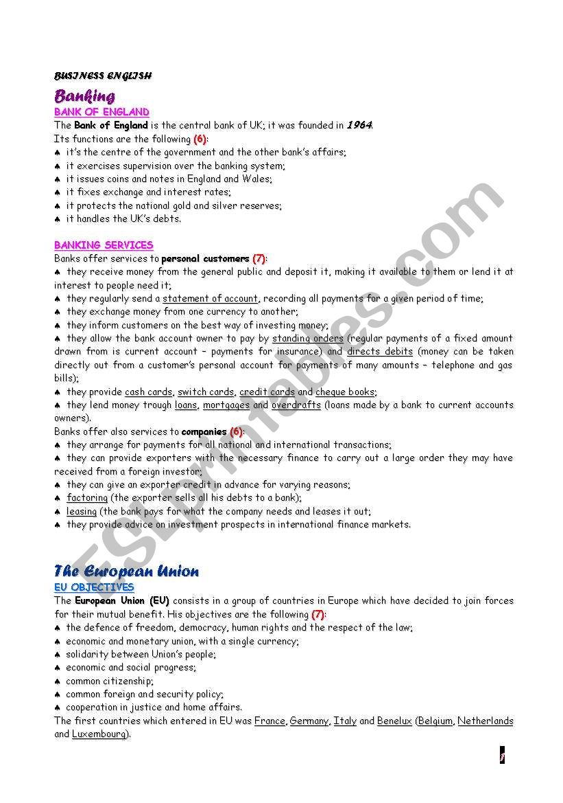 business english  worksheet