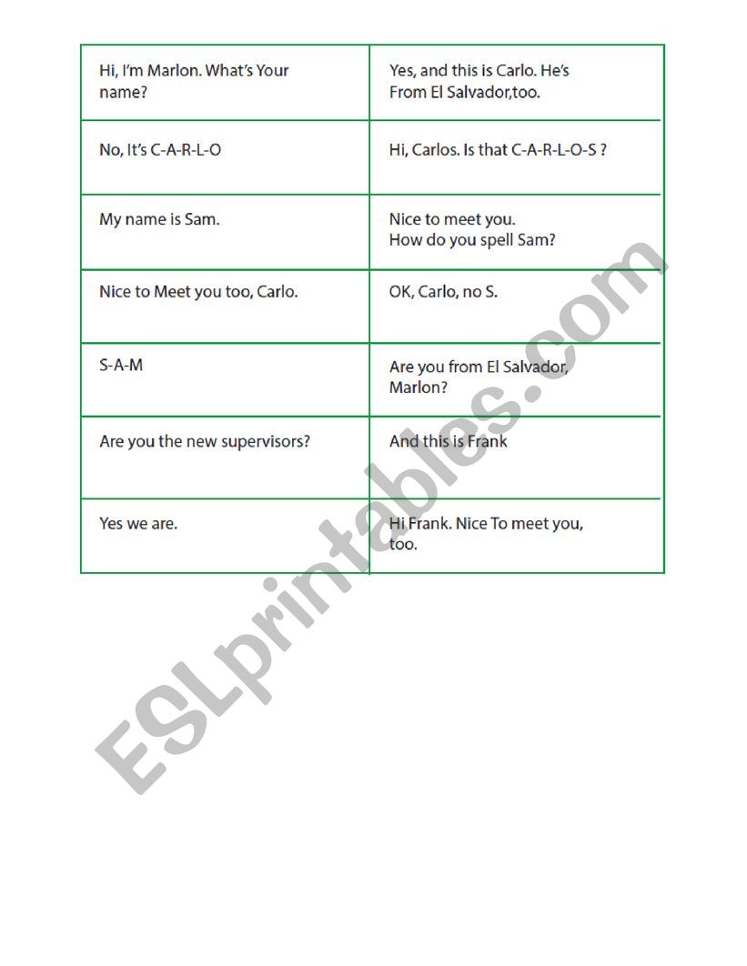Introductions worksheet