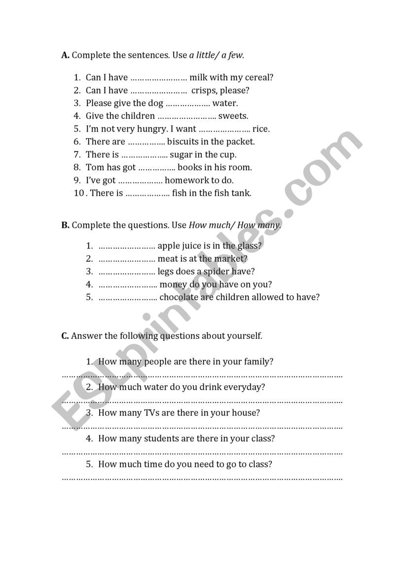Quantifiers - Count/Non-count Nouns
