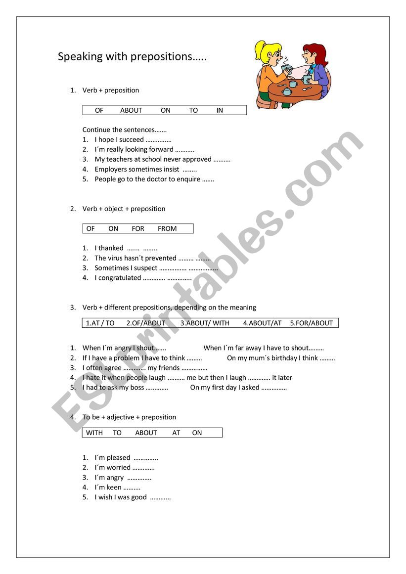 Speaking with prepositions worksheet