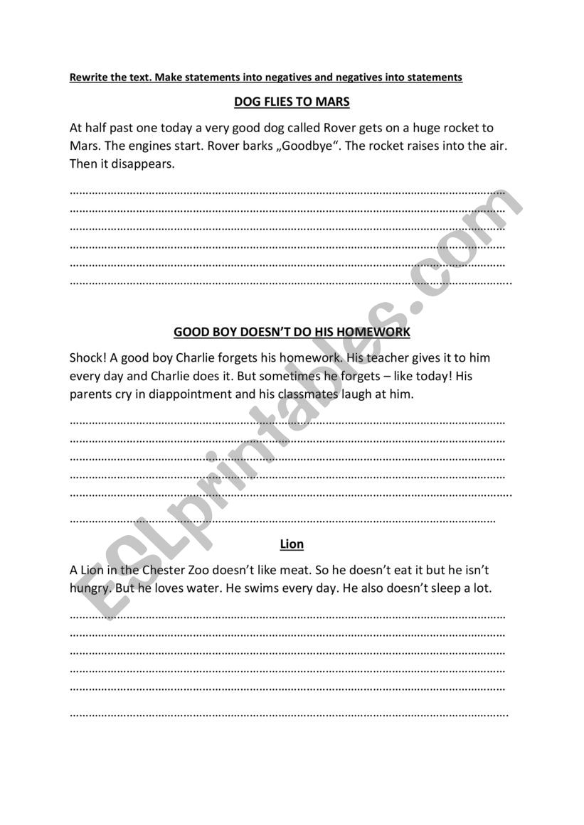 Present Simple Rewrite worksheet