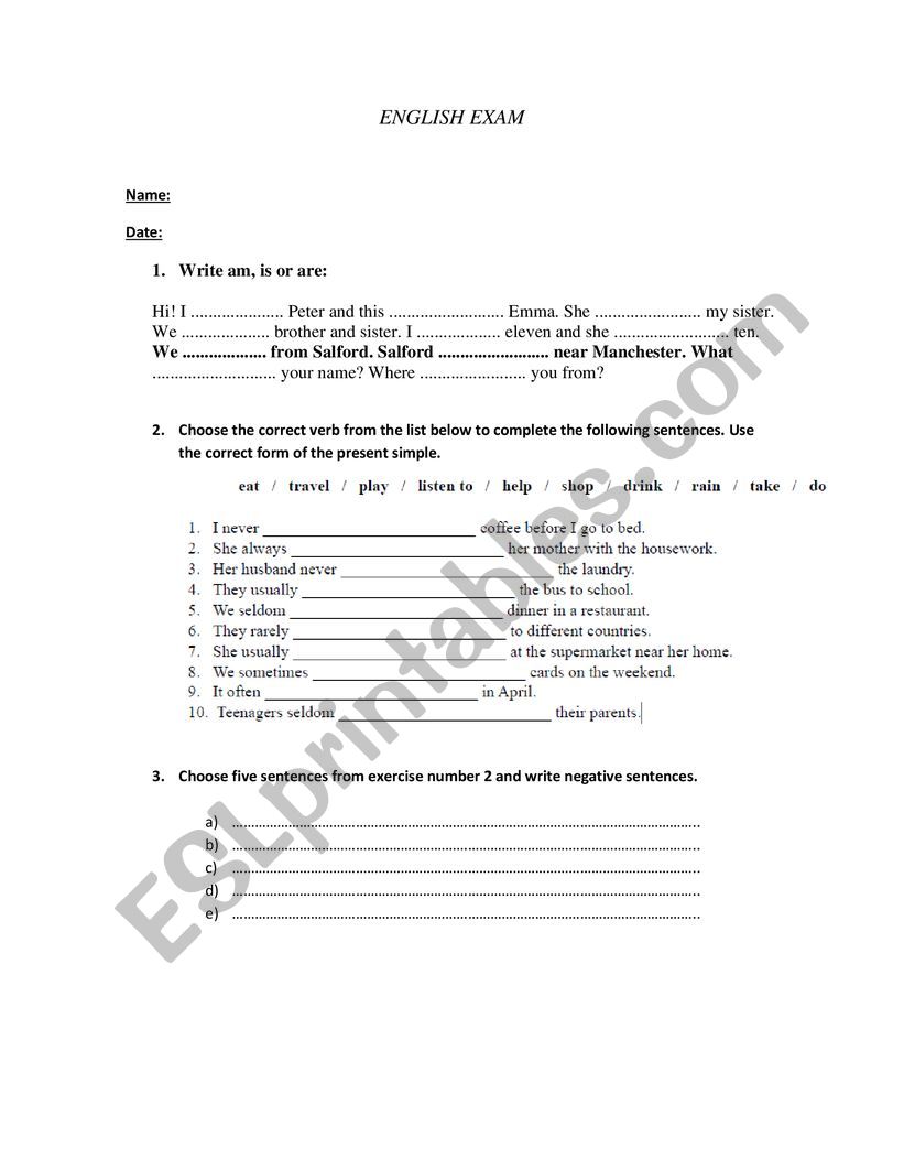 English Grammar Exam worksheet