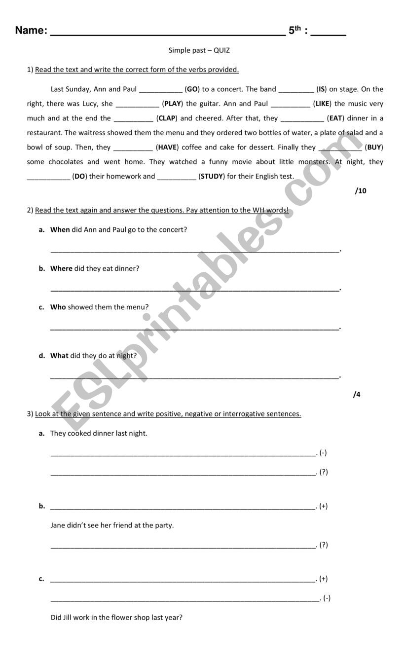 simple past revision worksheet