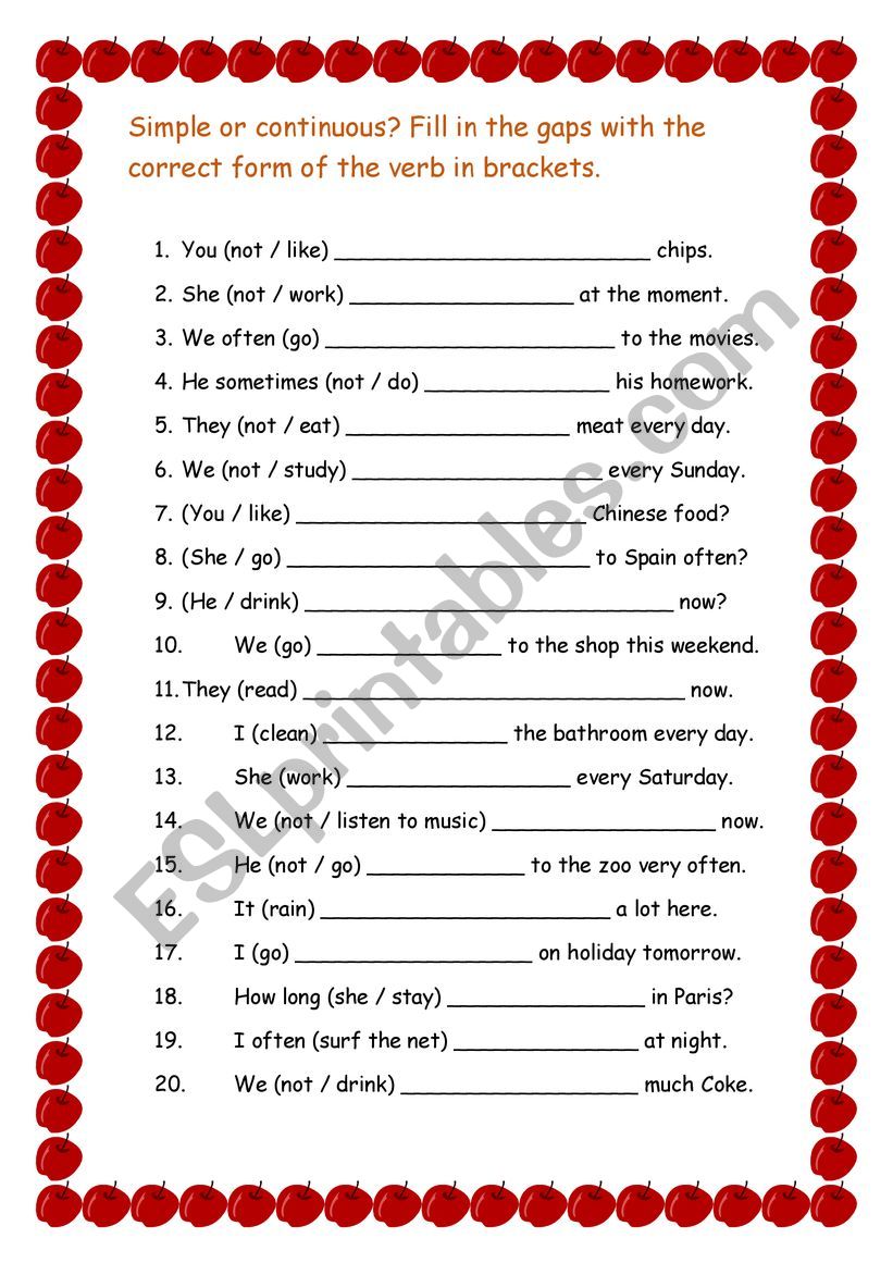 Simple or continuous? worksheet