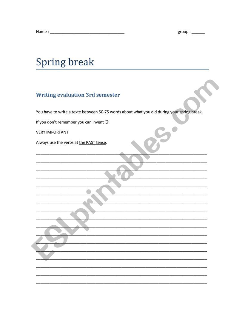 Spring Break Writing worksheet