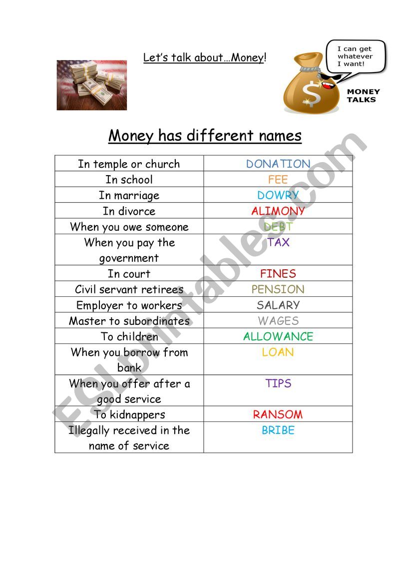 Money! worksheet