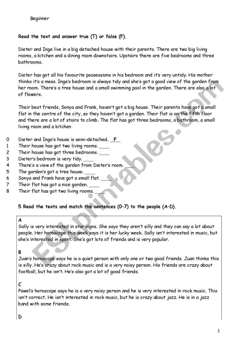 READING AND WRITING worksheet