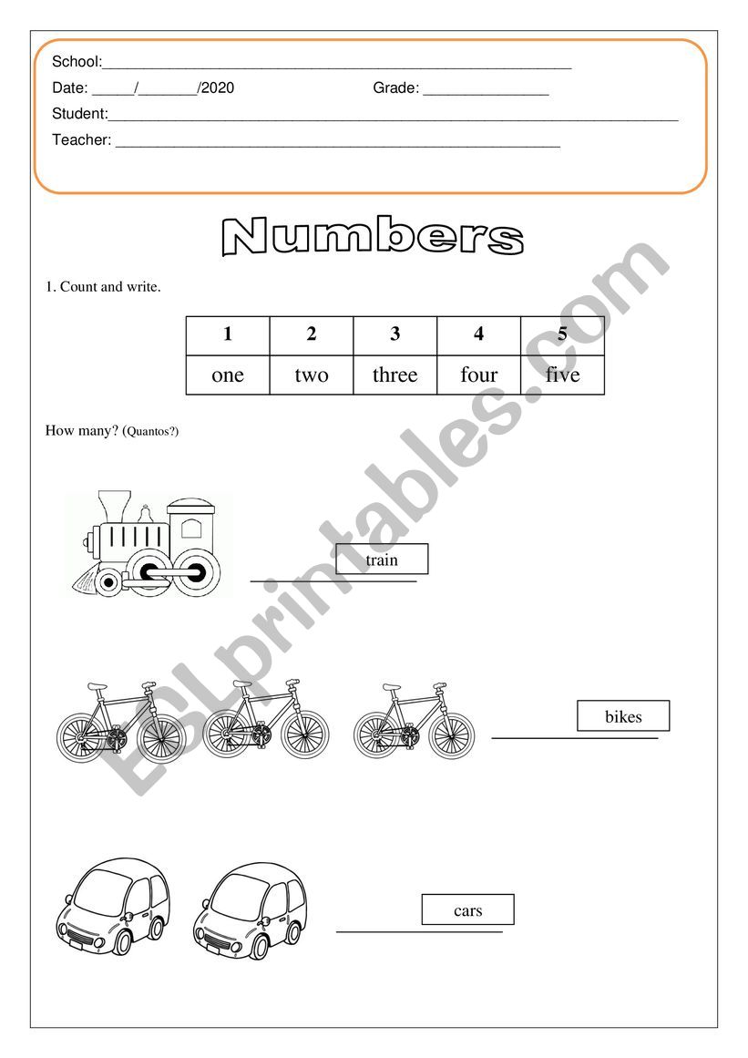 Numbers counting worksheet 1-10